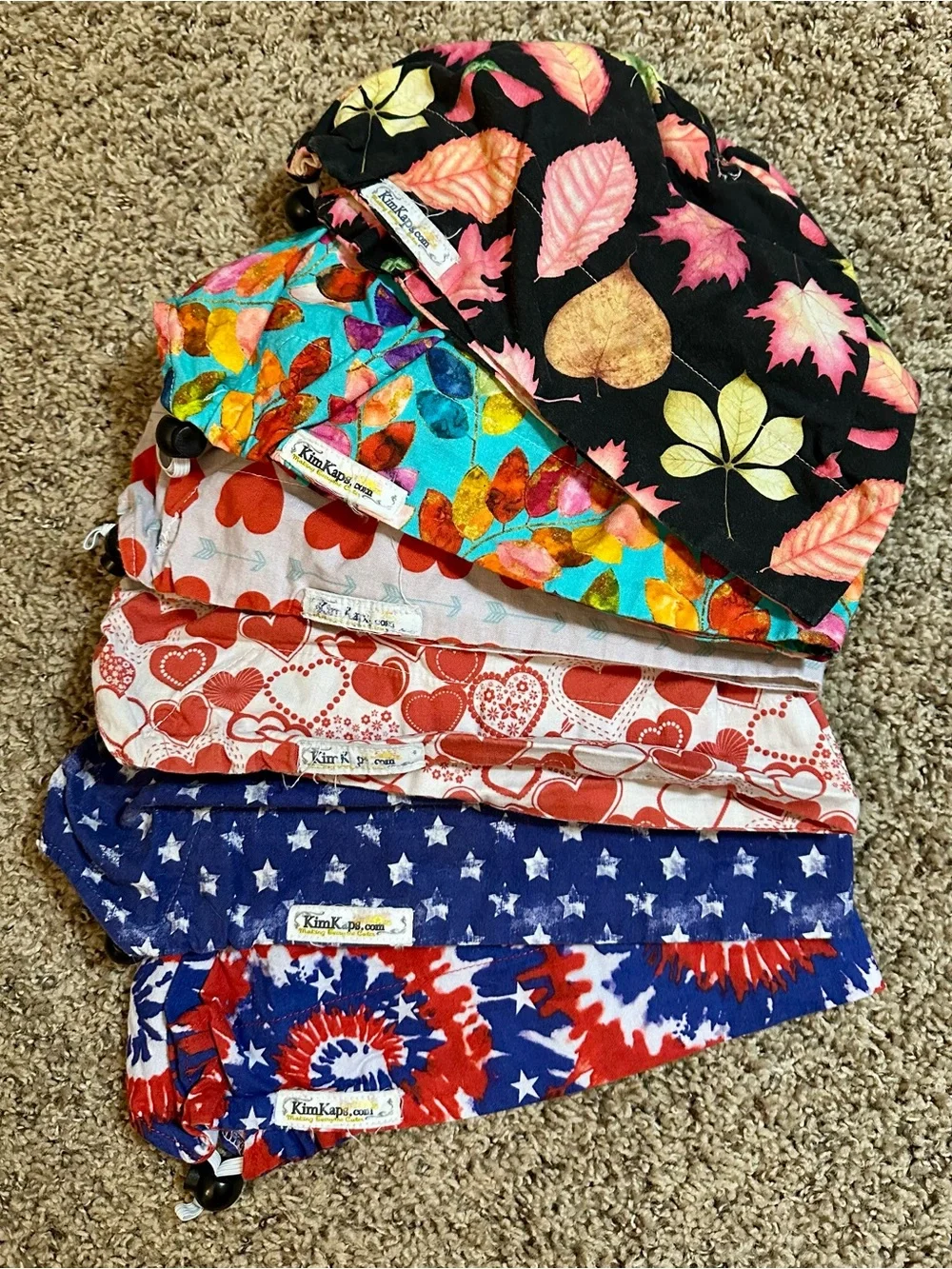 Lot of seasonal KimKaps scrub caps.